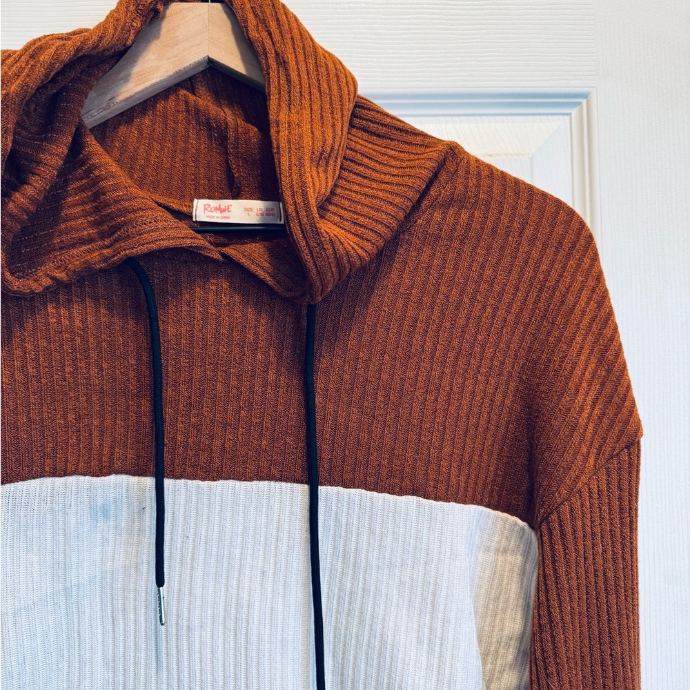 Rust, Black and White Hooded Top